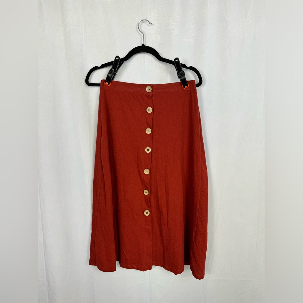 Button up a-line burnt orange linen skirt